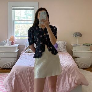 Vintage 80s 90s Blue Floral Blouse